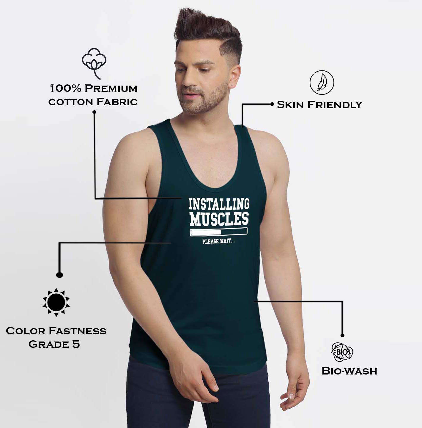 Mens's Installing Muscles Printed Innerwear Gym Vest - Friskers