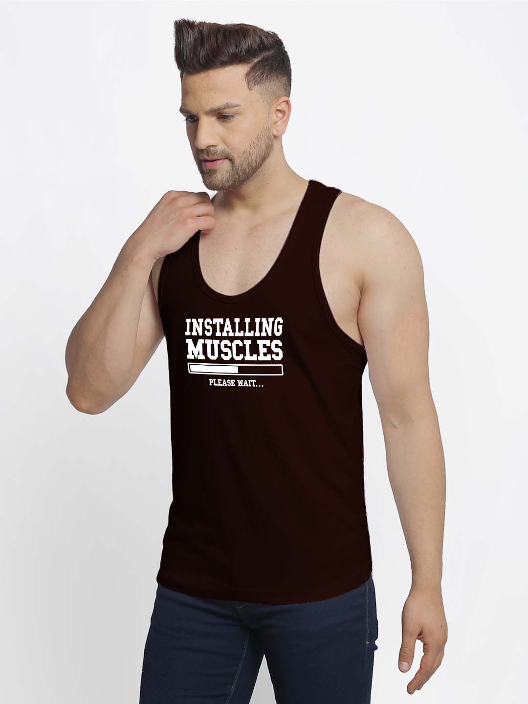 Mens's Installing Muscles Printed Innerwear Gym Vest - Friskers
