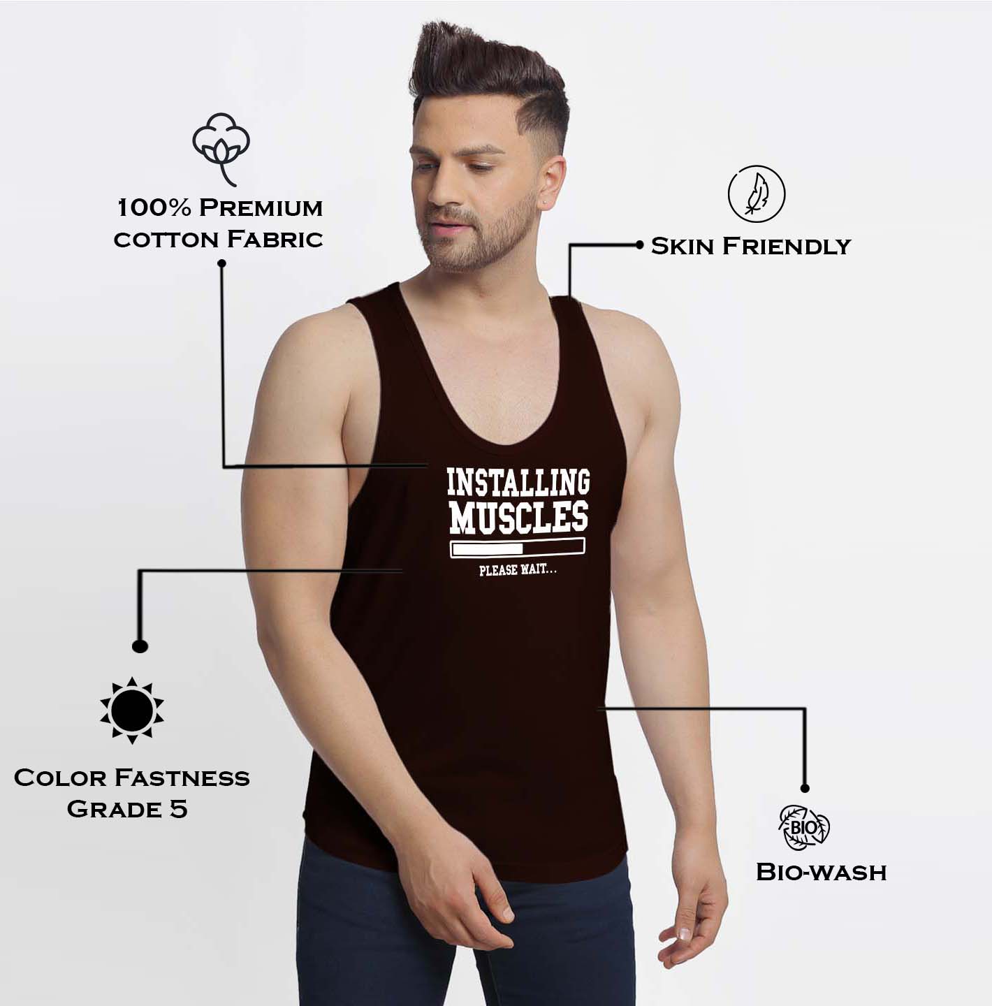 Mens's Installing Muscles Printed Innerwear Gym Vest - Friskers