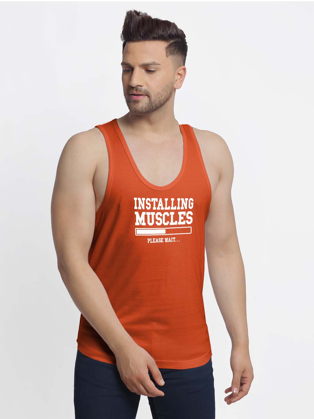Mens's Installing Muscles Printed Innerwear Gym Vest - Friskers