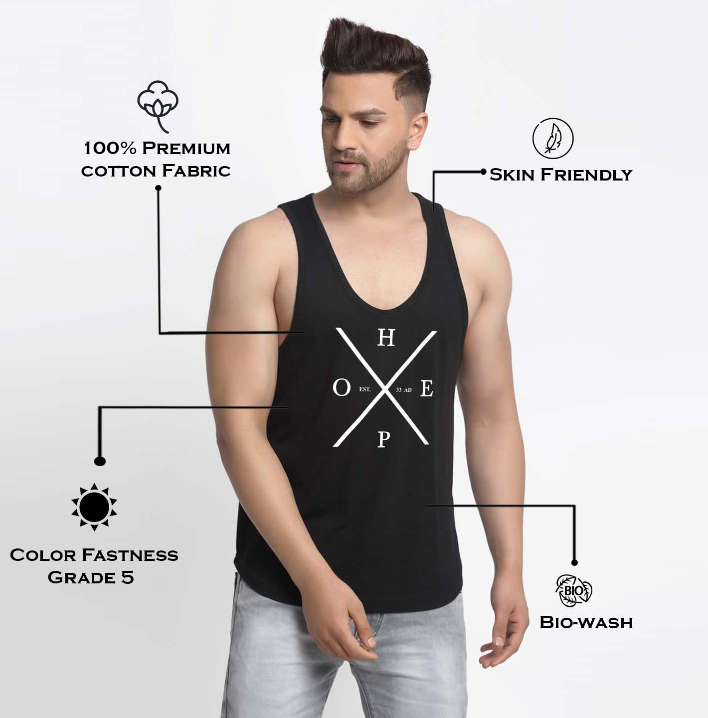 Mens's Hope Printed Innerwear Gym Vest - Friskers