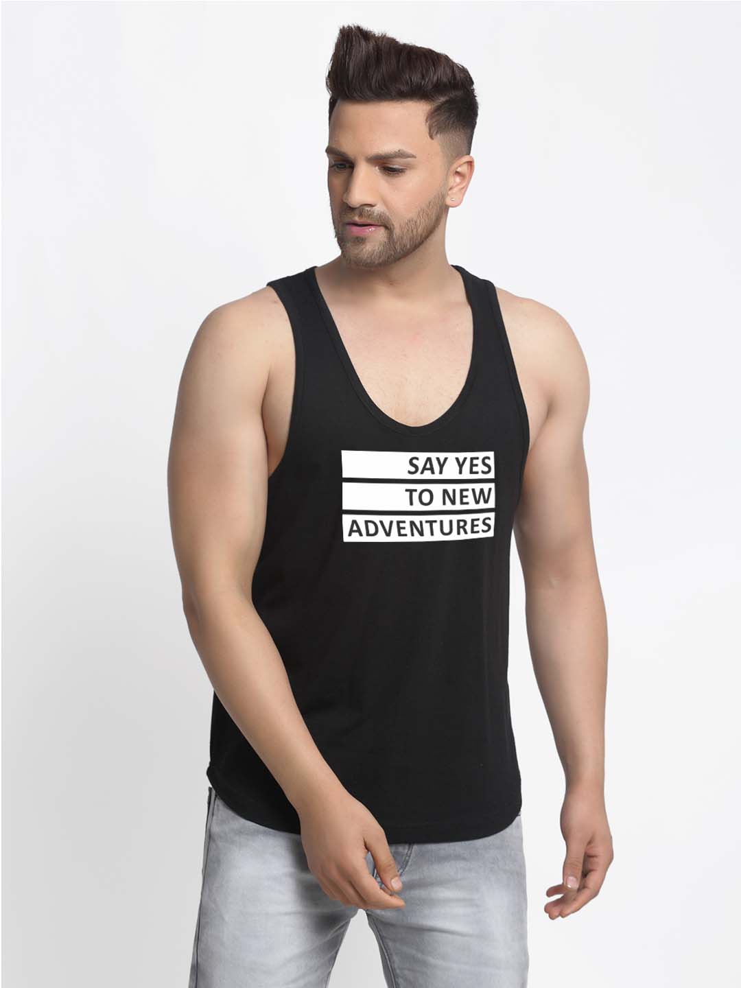 Mens's Say Yes To New Adventure Printed Innerwear Gym Vest - Friskers