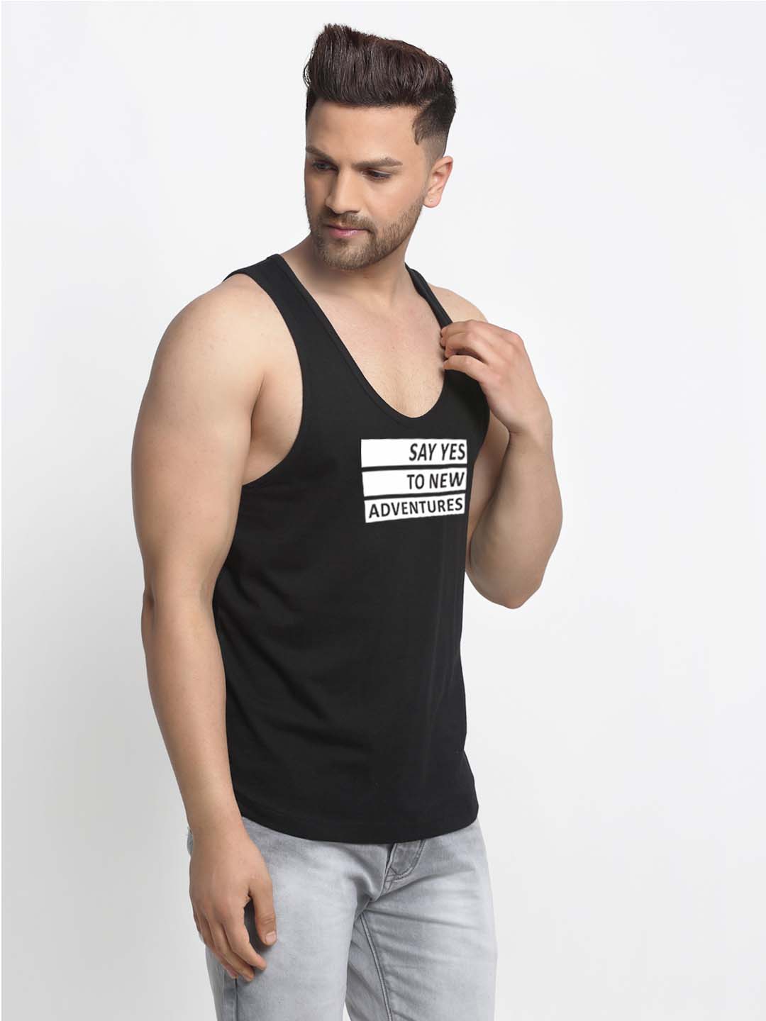 Mens's Say Yes To New Adventure Printed Innerwear Gym Vest - Friskers