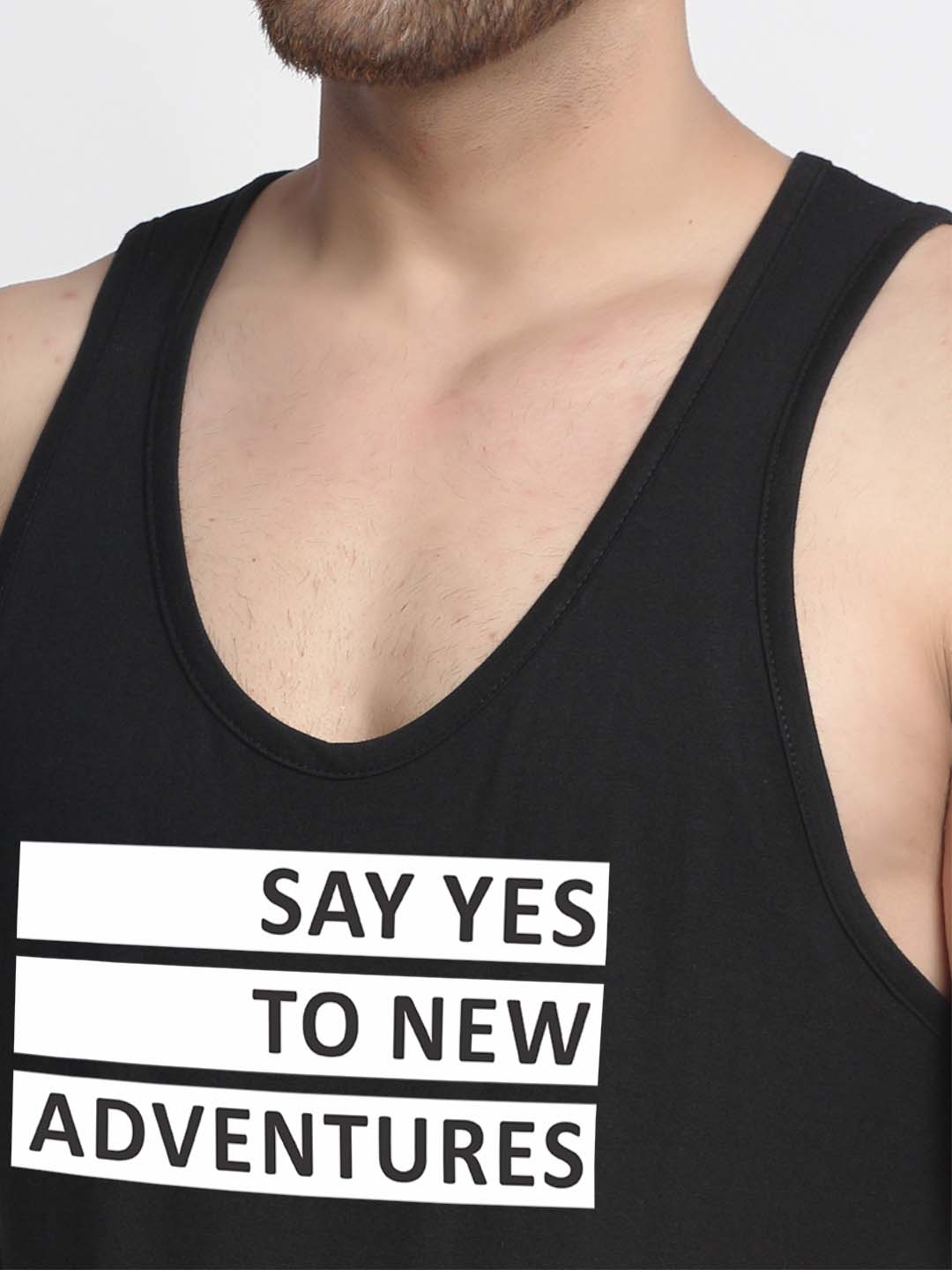 Mens's Say Yes To New Adventure Printed Innerwear Gym Vest - Friskers