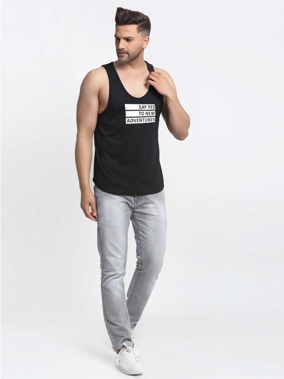 Mens's Say Yes To New Adventure Printed Innerwear Gym Vest - Friskers