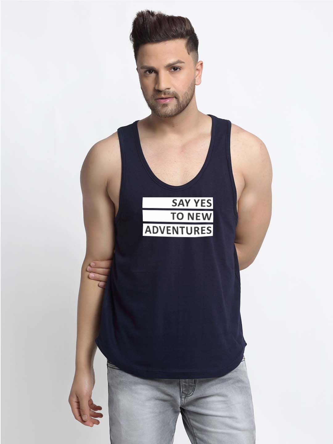 Mens's Say Yes To New Adventure Printed Innerwear Gym Vest - Friskers