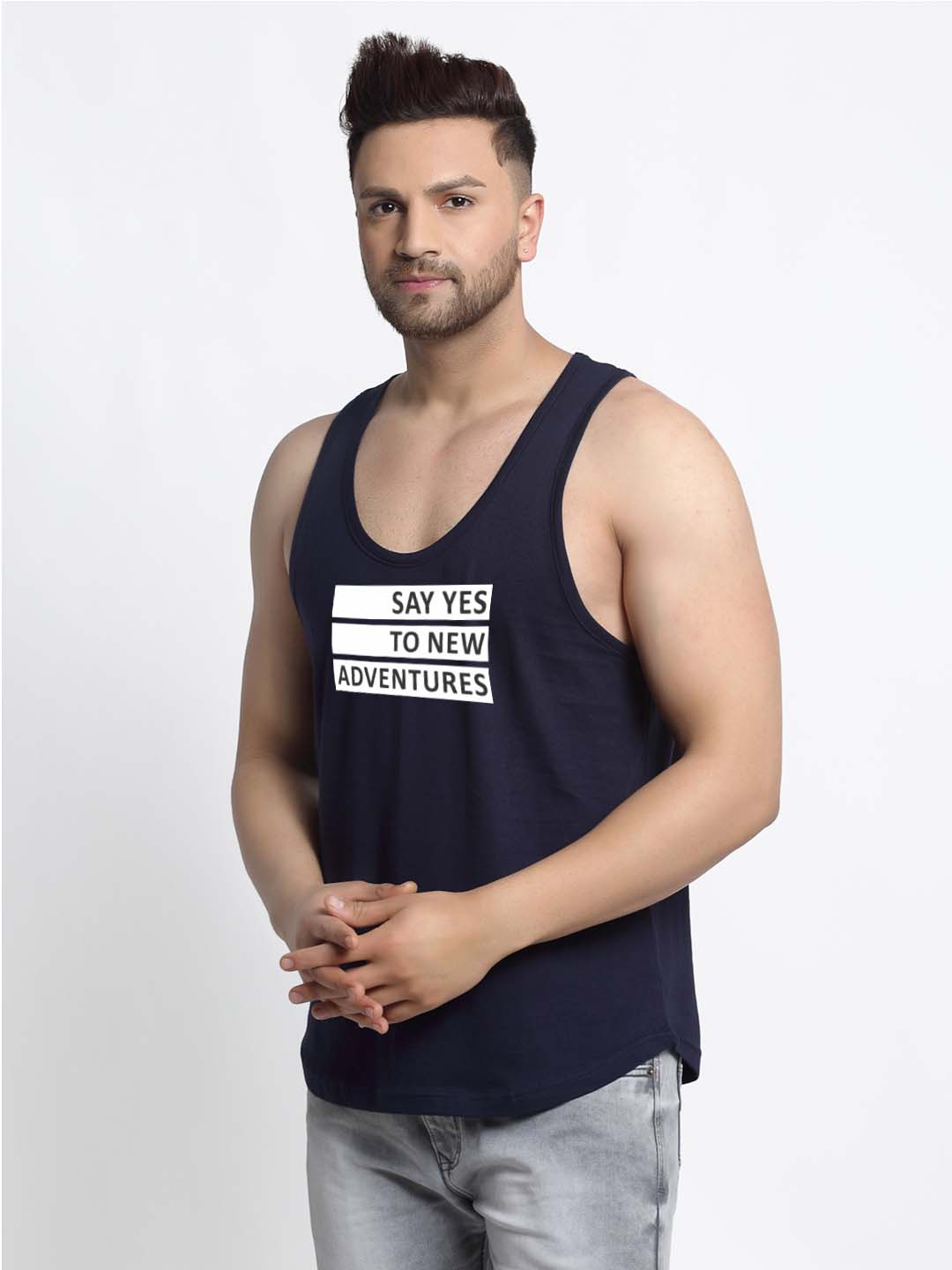 Mens's Say Yes To New Adventure Printed Innerwear Gym Vest - Friskers
