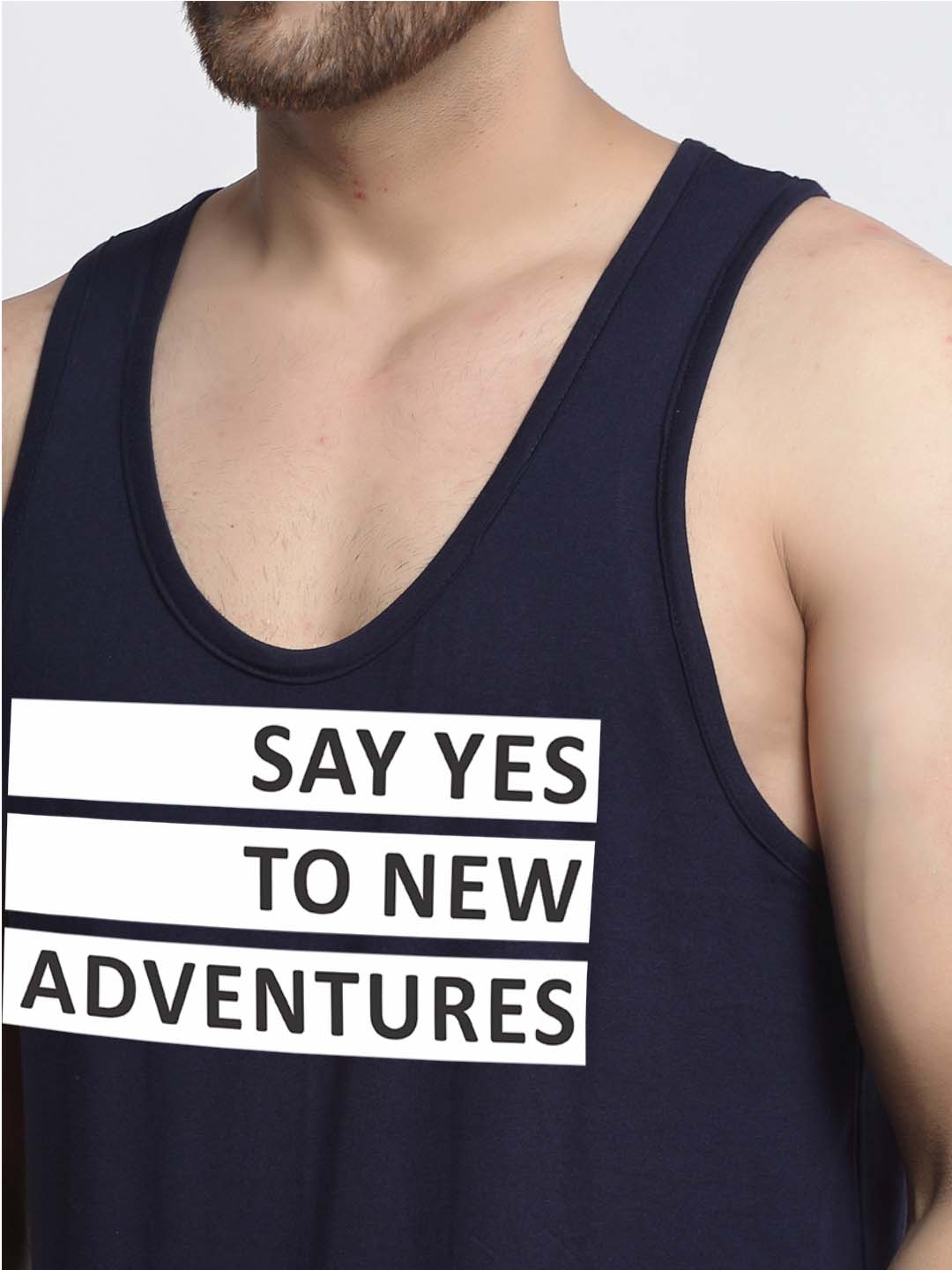 Mens's Say Yes To New Adventure Printed Innerwear Gym Vest - Friskers
