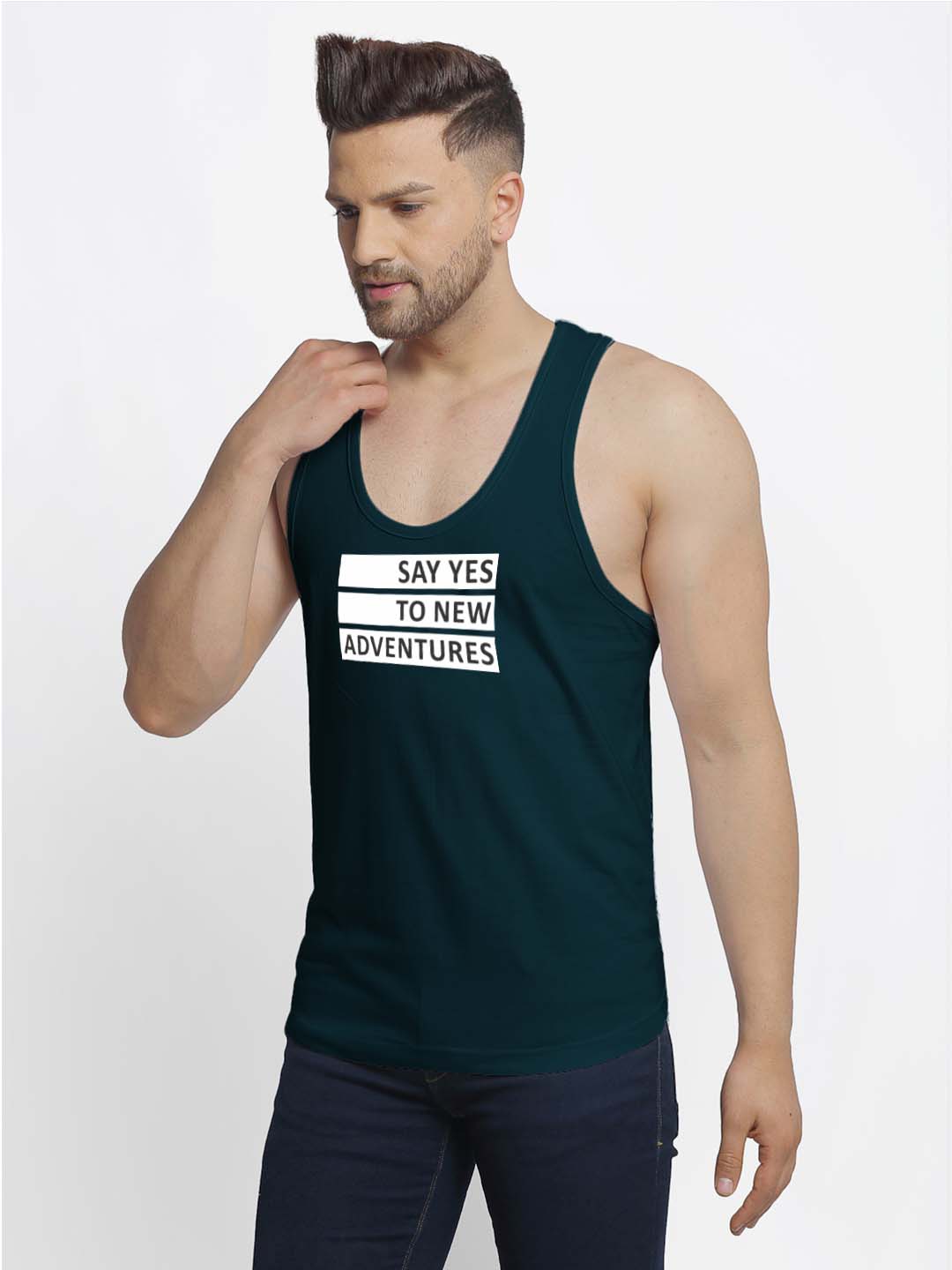Mens's Say Yes To New Adventure Printed Innerwear Gym Vest - Friskers