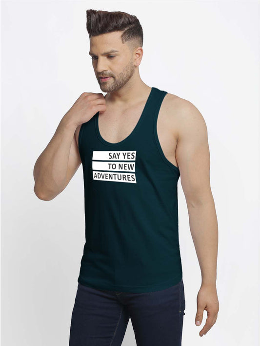 Mens's Say Yes To New Adventure Printed Innerwear Gym Vest - Friskers