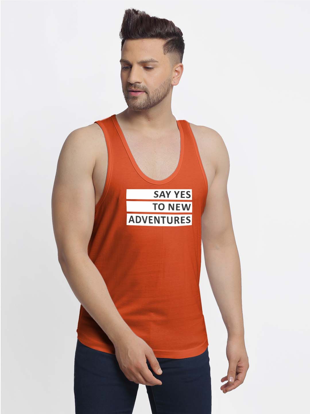 Mens's Say Yes To New Adventure Printed Innerwear Gym Vest - Friskers