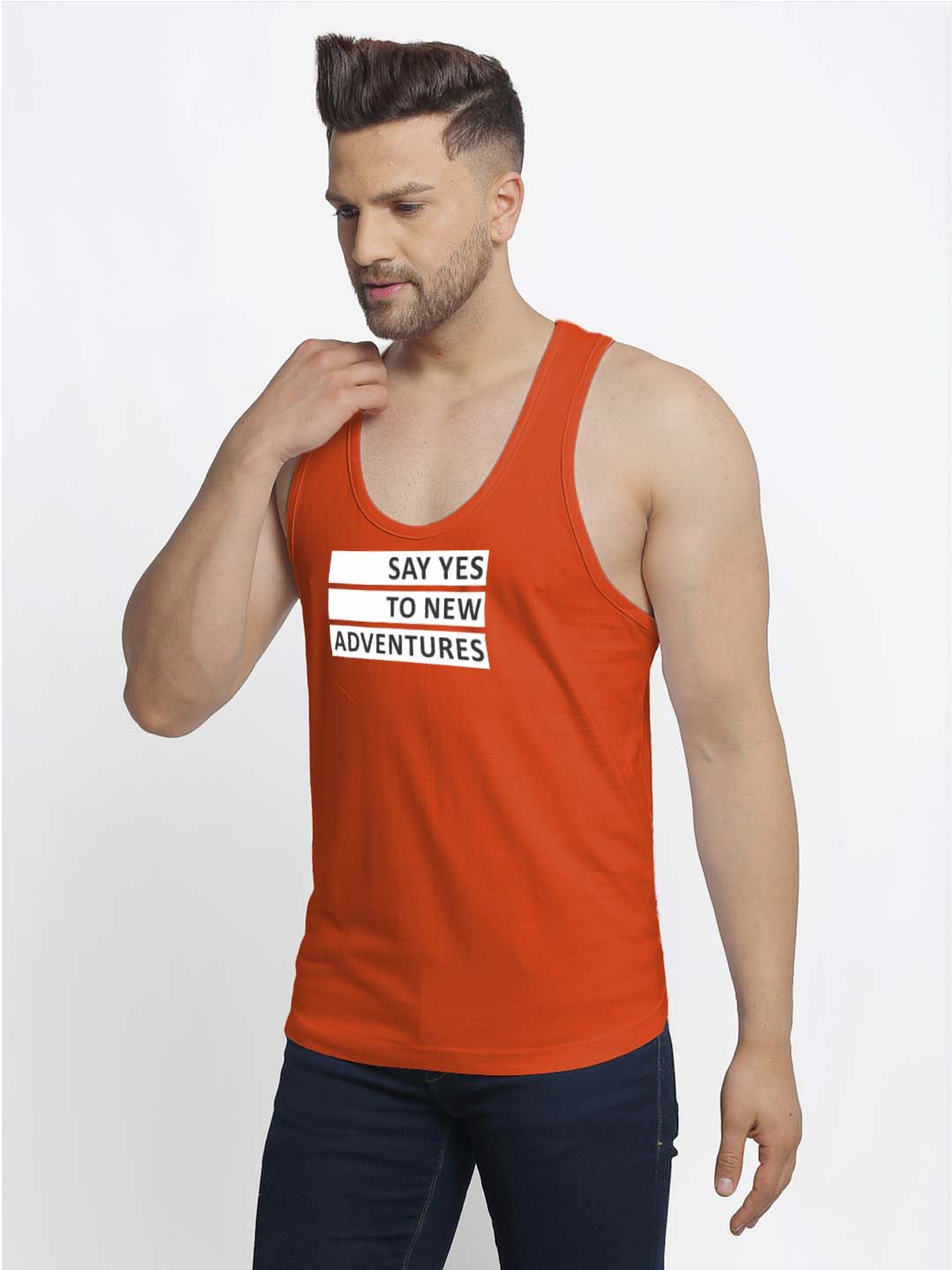 Mens's Say Yes To New Adventure Printed Innerwear Gym Vest - Friskers