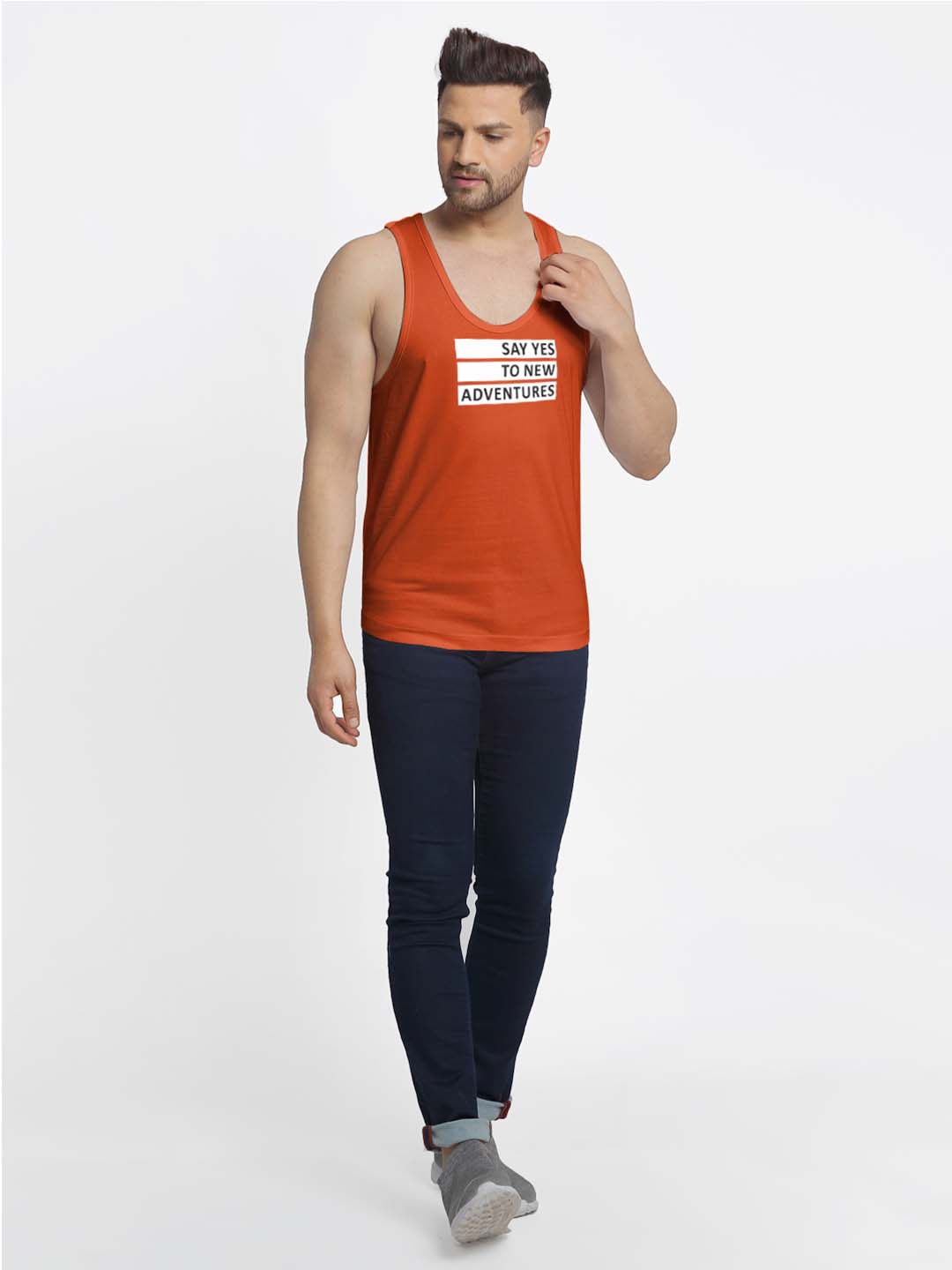 Mens's Say Yes To New Adventure Printed Innerwear Gym Vest - Friskers