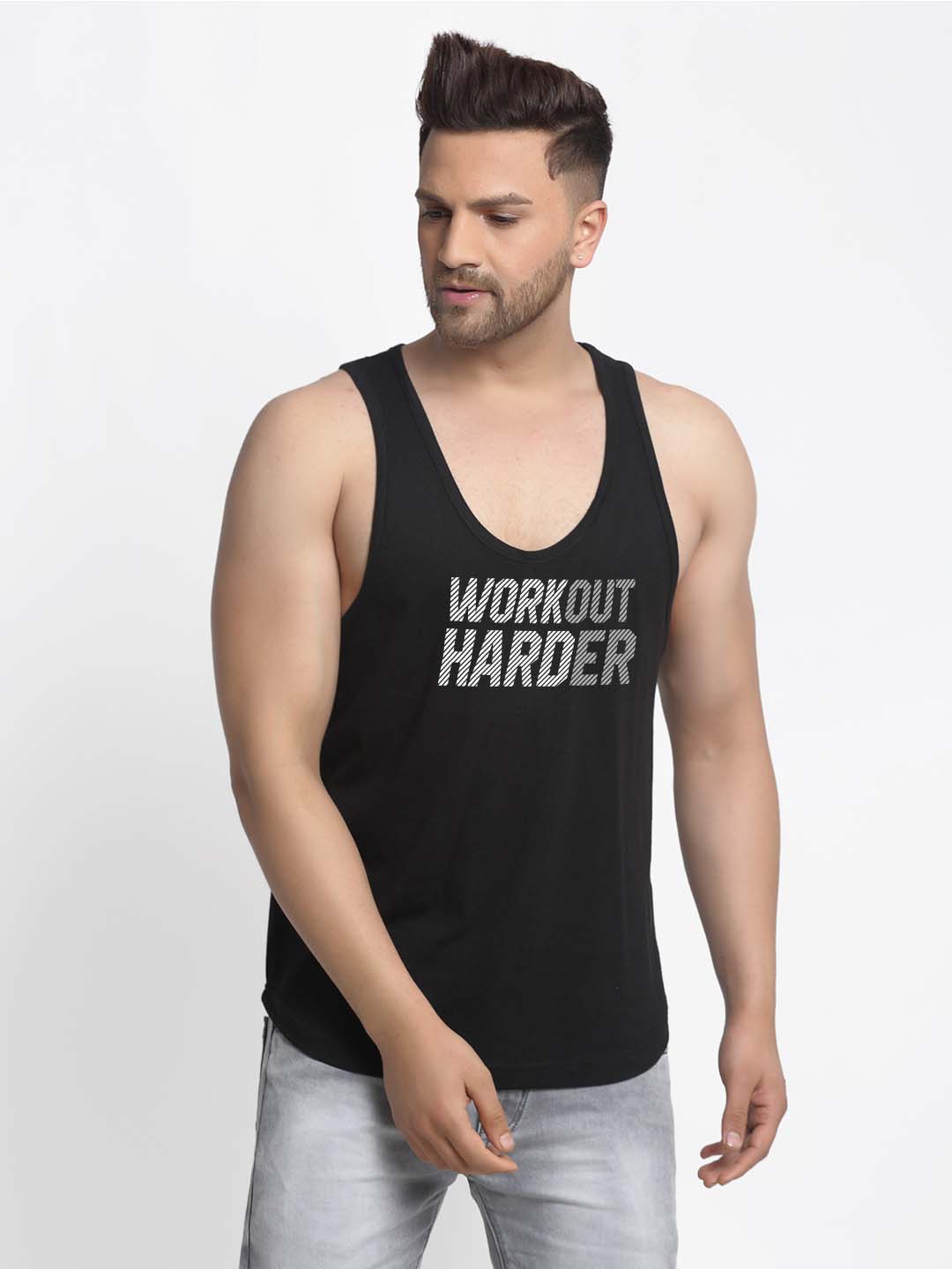 Mens's Workout Harder Printed Innerwear Gym Vest - Friskers
