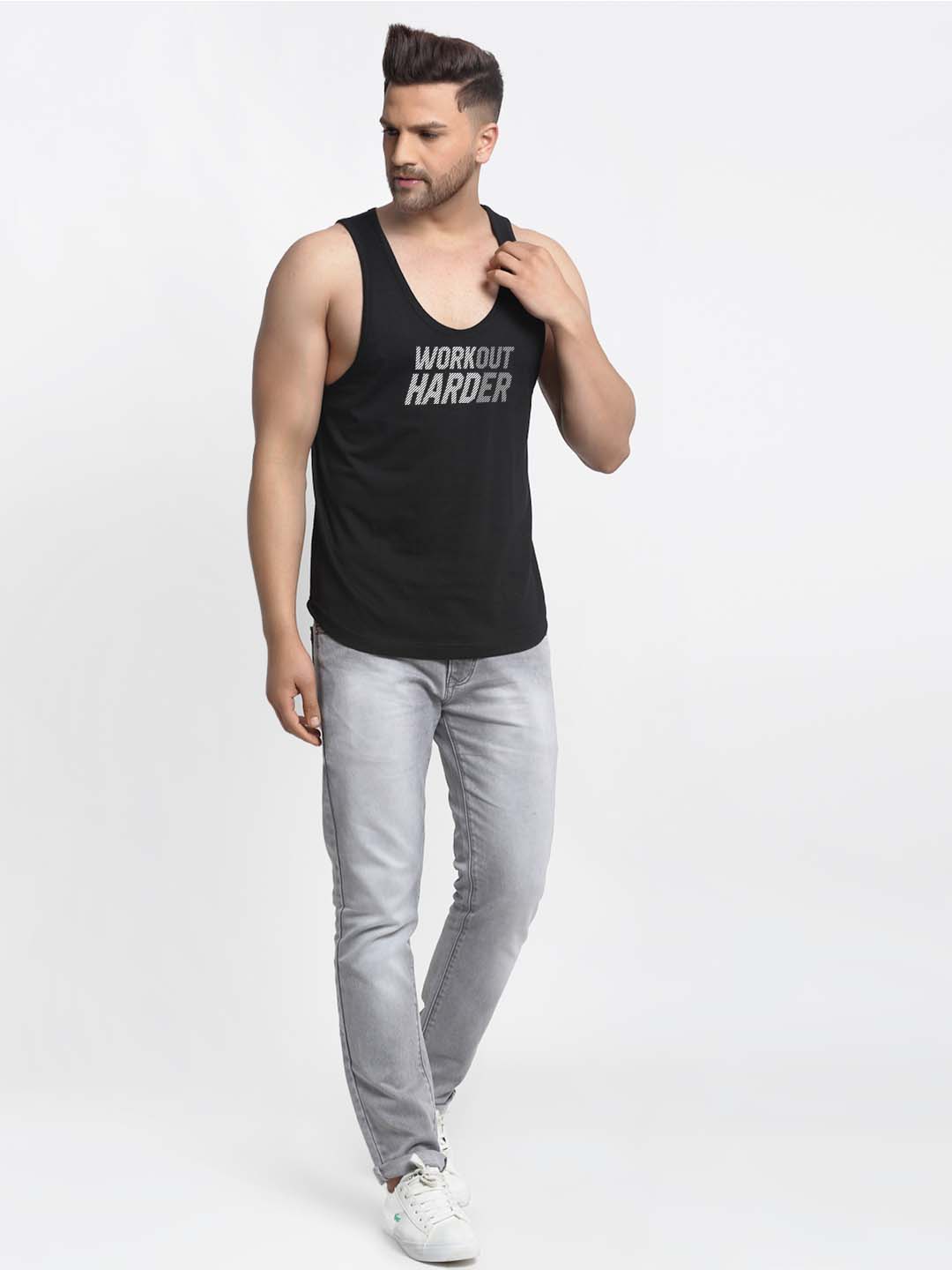 Mens's Workout Harder Printed Innerwear Gym Vest - Friskers