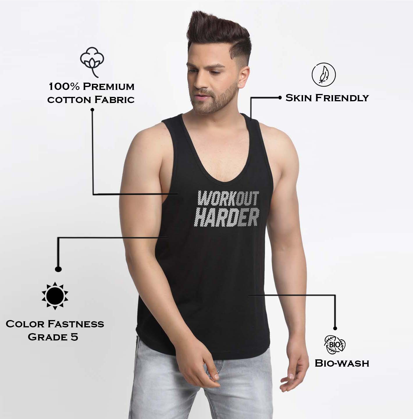 Mens's Workout Harder Printed Innerwear Gym Vest - Friskers