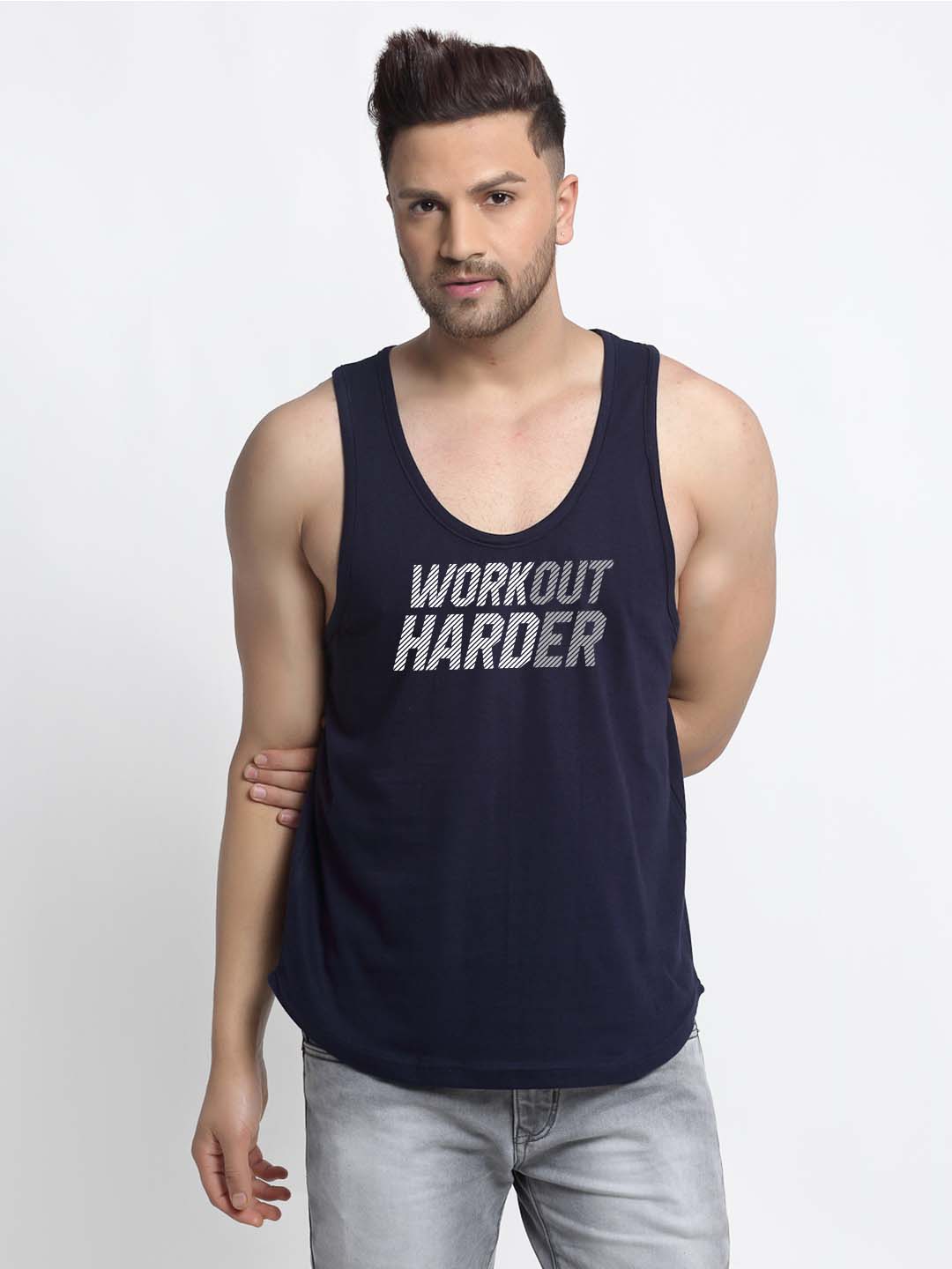 Mens's Workout Harder Printed Innerwear Gym Vest - Friskers