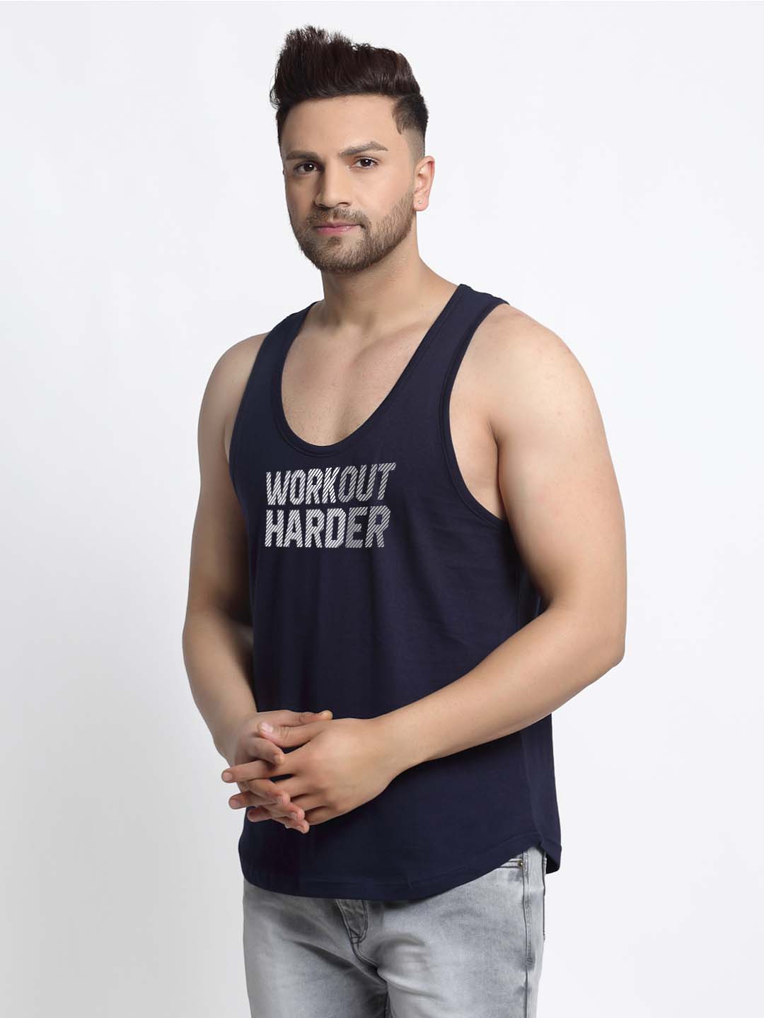 Mens's Workout Harder Printed Innerwear Gym Vest - Friskers