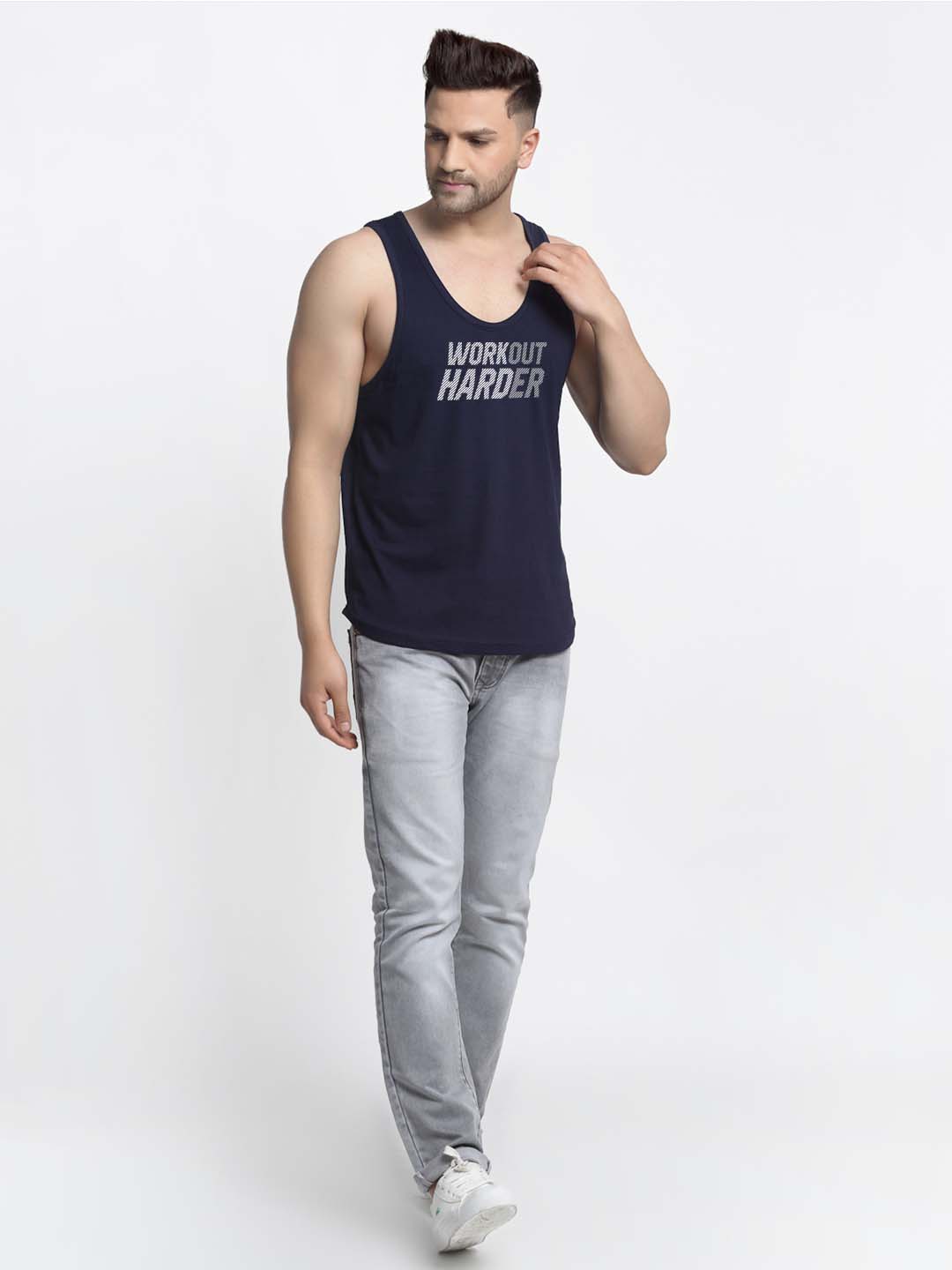 Mens's Workout Harder Printed Innerwear Gym Vest - Friskers