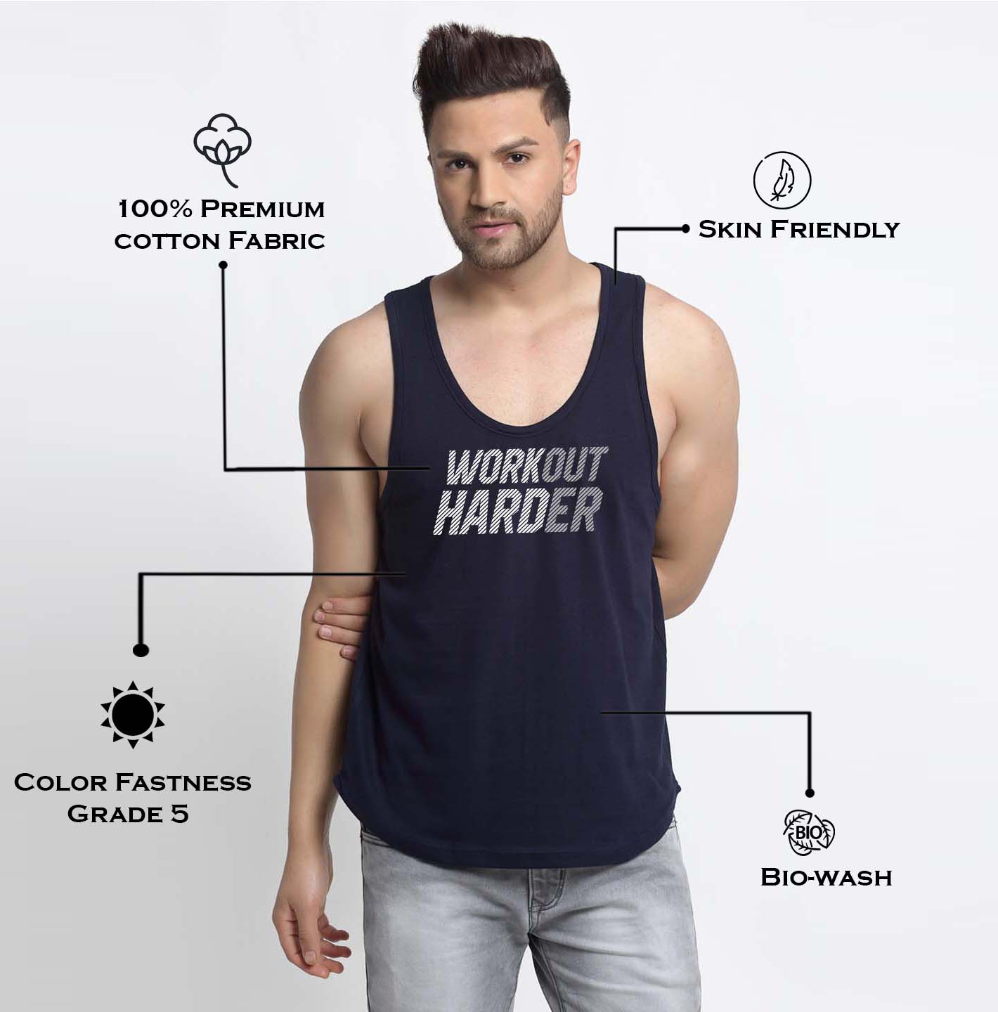 Mens's Workout Harder Printed Innerwear Gym Vest - Friskers