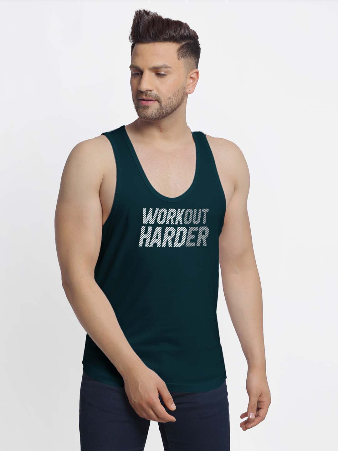 Mens's Workout Harder Printed Innerwear Gym Vest - Friskers