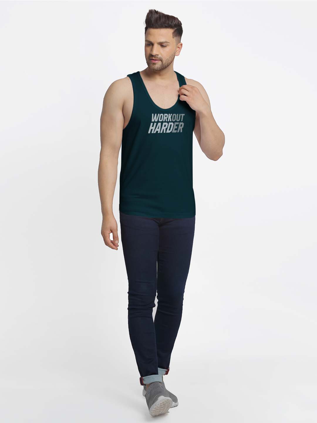 Mens's Workout Harder Printed Innerwear Gym Vest - Friskers