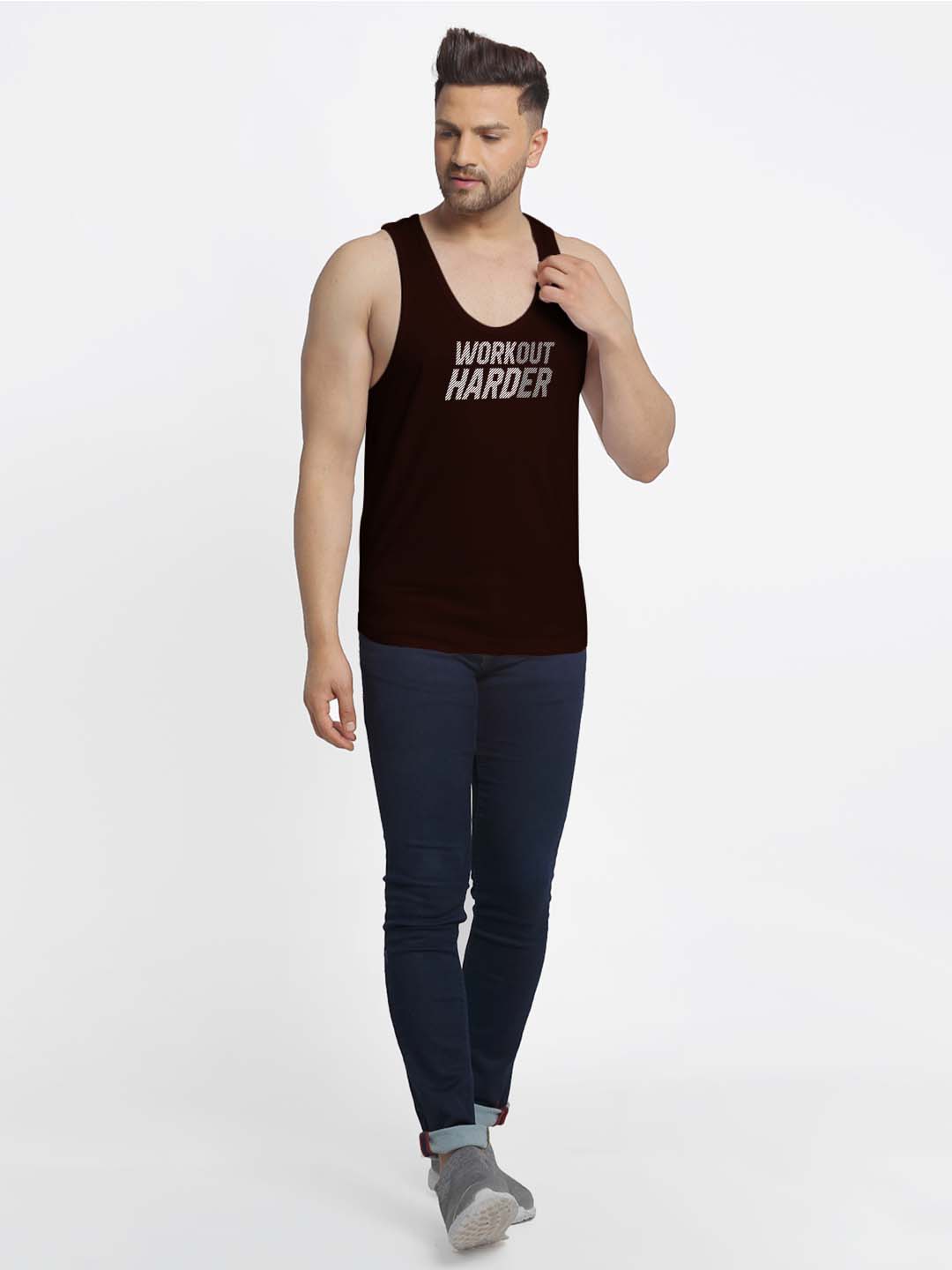 Mens's Workout Harder Printed Innerwear Gym Vest - Friskers