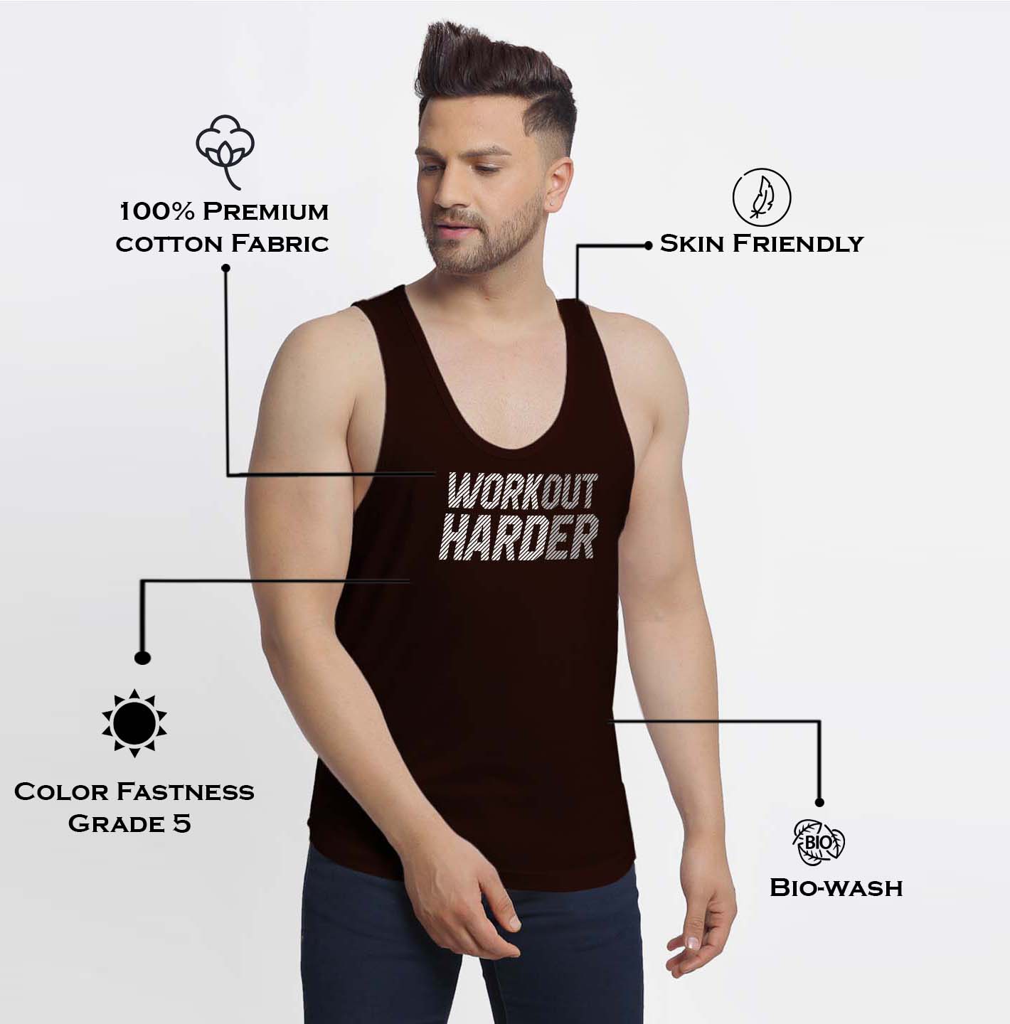 Mens's Workout Harder Printed Innerwear Gym Vest - Friskers