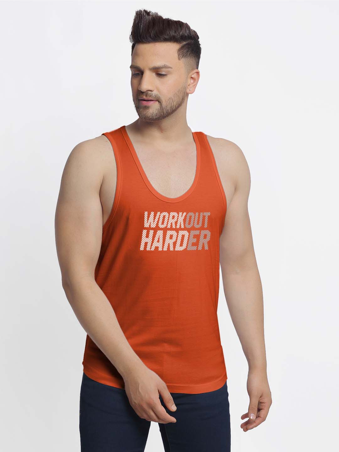 Mens's Workout Harder Printed Innerwear Gym Vest - Friskers