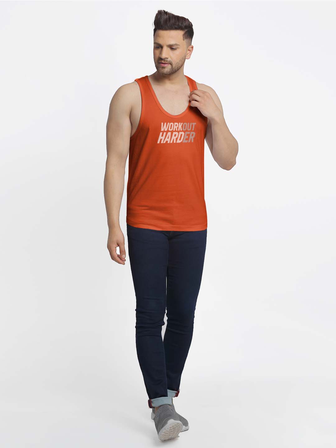 Mens's Workout Harder Printed Innerwear Gym Vest - Friskers