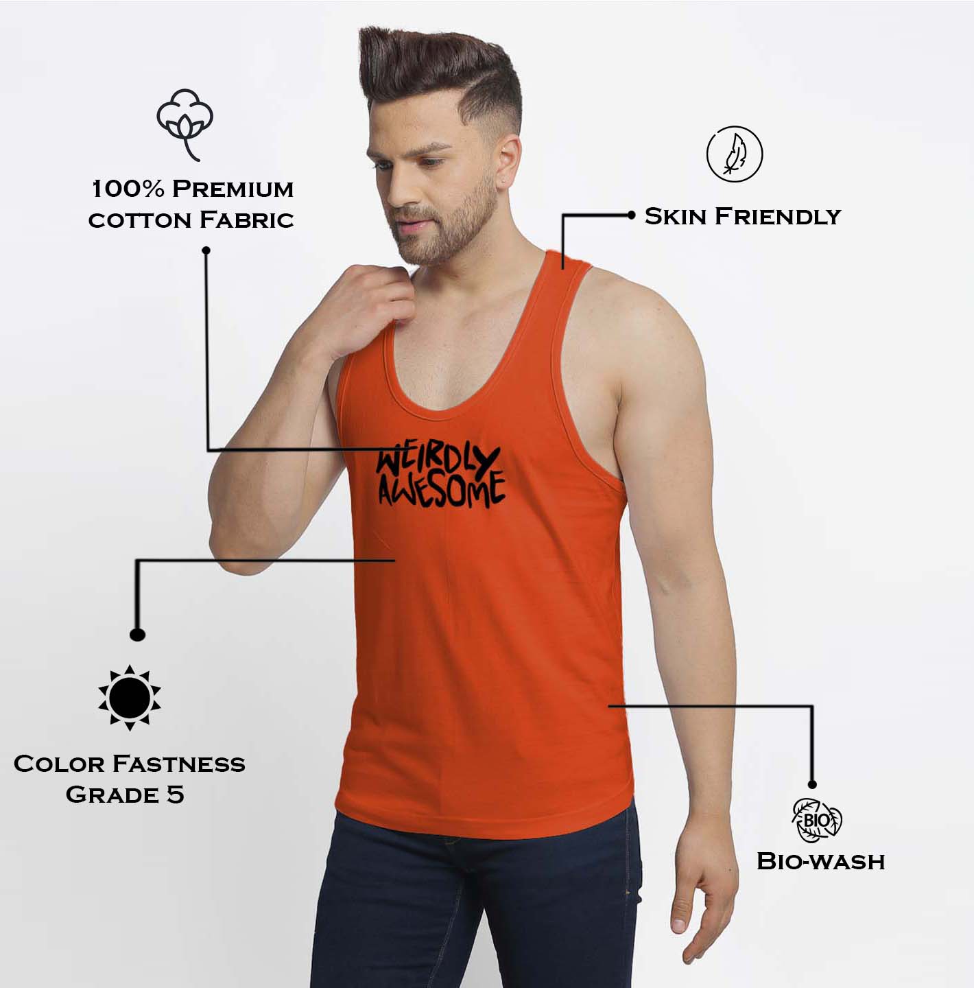 Mens's Weirdly Awesome Printed Innerwear Gym Vest - Friskers