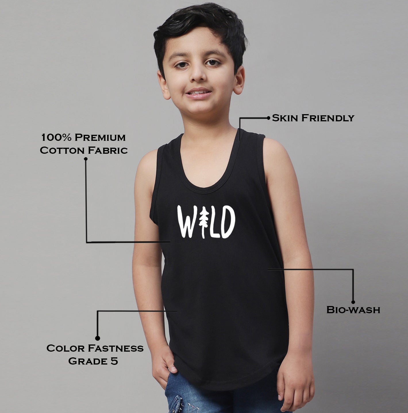 Boys Wild Pure Cotton Printed Classic Vest - Friskers