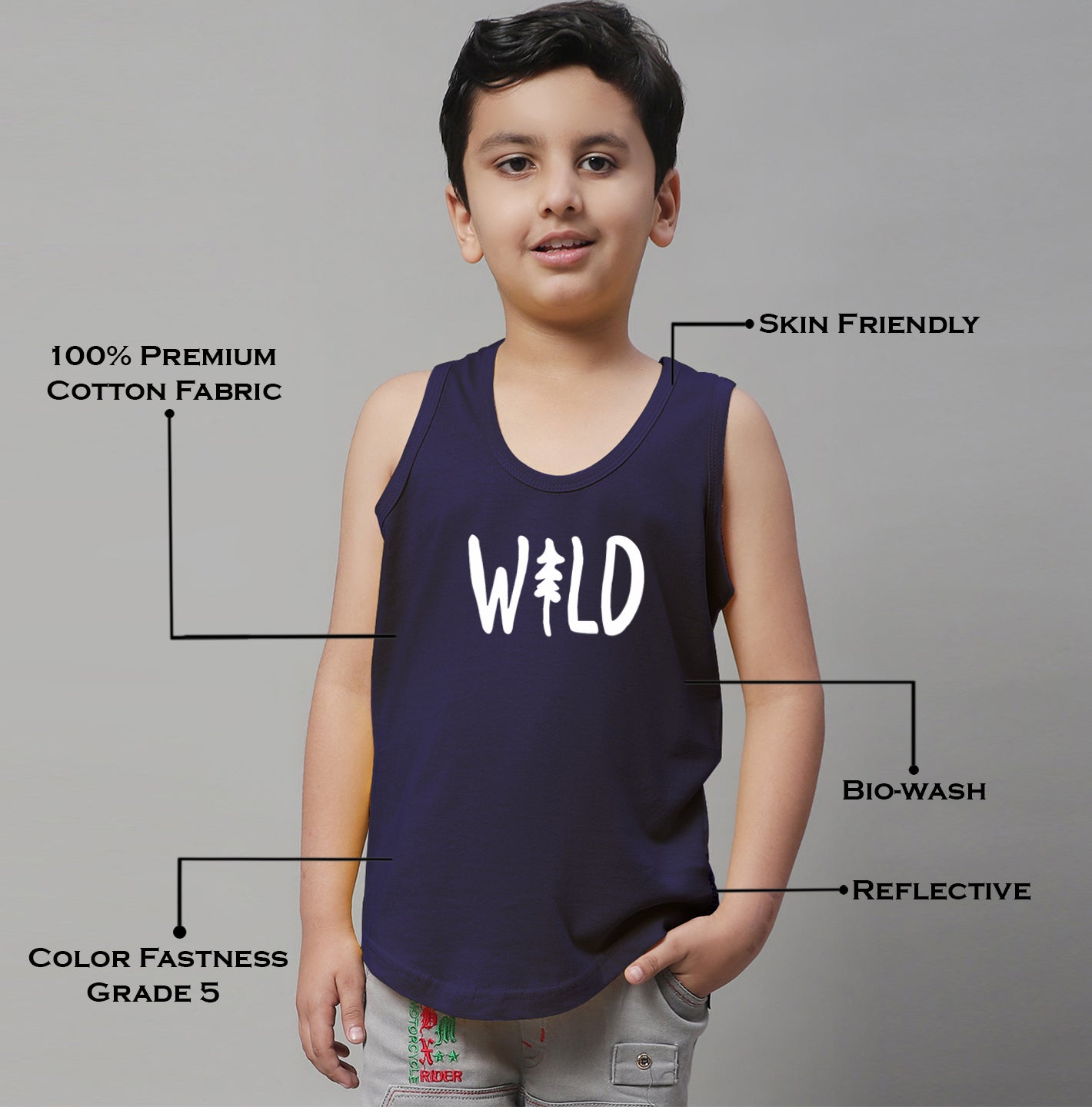 Boys Wild Pure Cotton Printed Classic Vest - Friskers