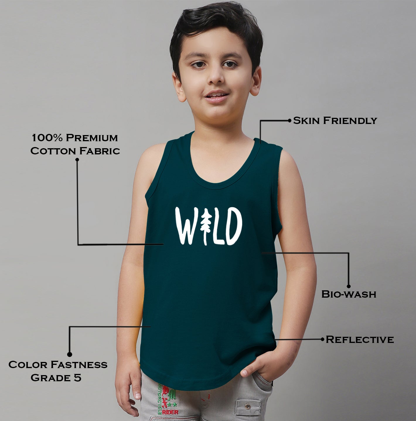 Boys Wild Pure Cotton Printed Classic Vest - Friskers