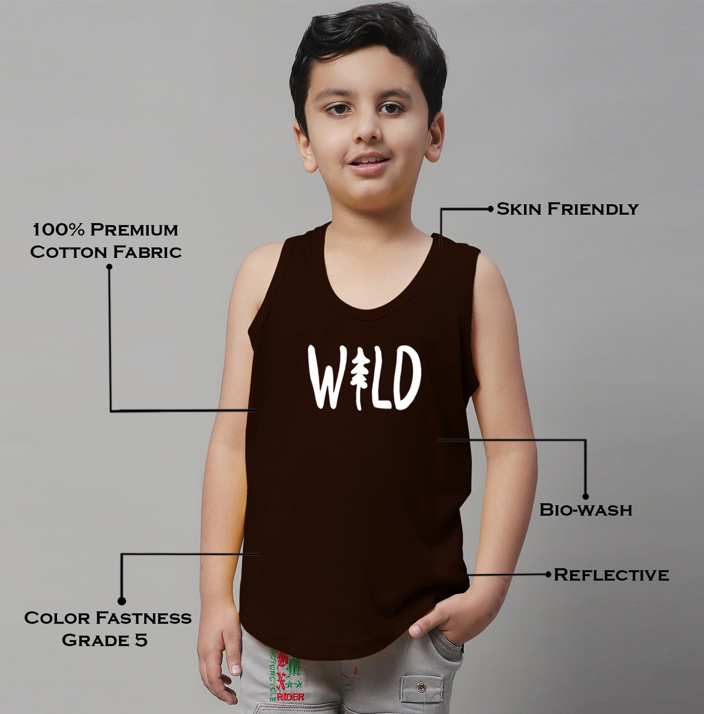 Boys Wild Pure Cotton Printed Classic Vest - Friskers