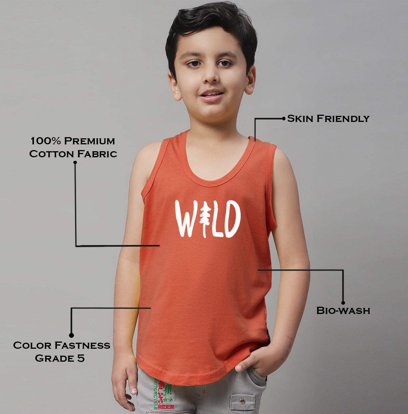 Boys Wild Pure Cotton Printed Classic Vest - Friskers