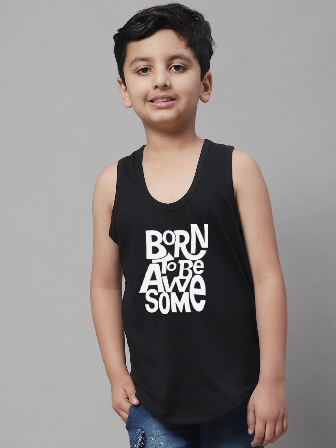 Boys Born To Be Awesome Pure Cotton Printed Classic Vest - Friskers