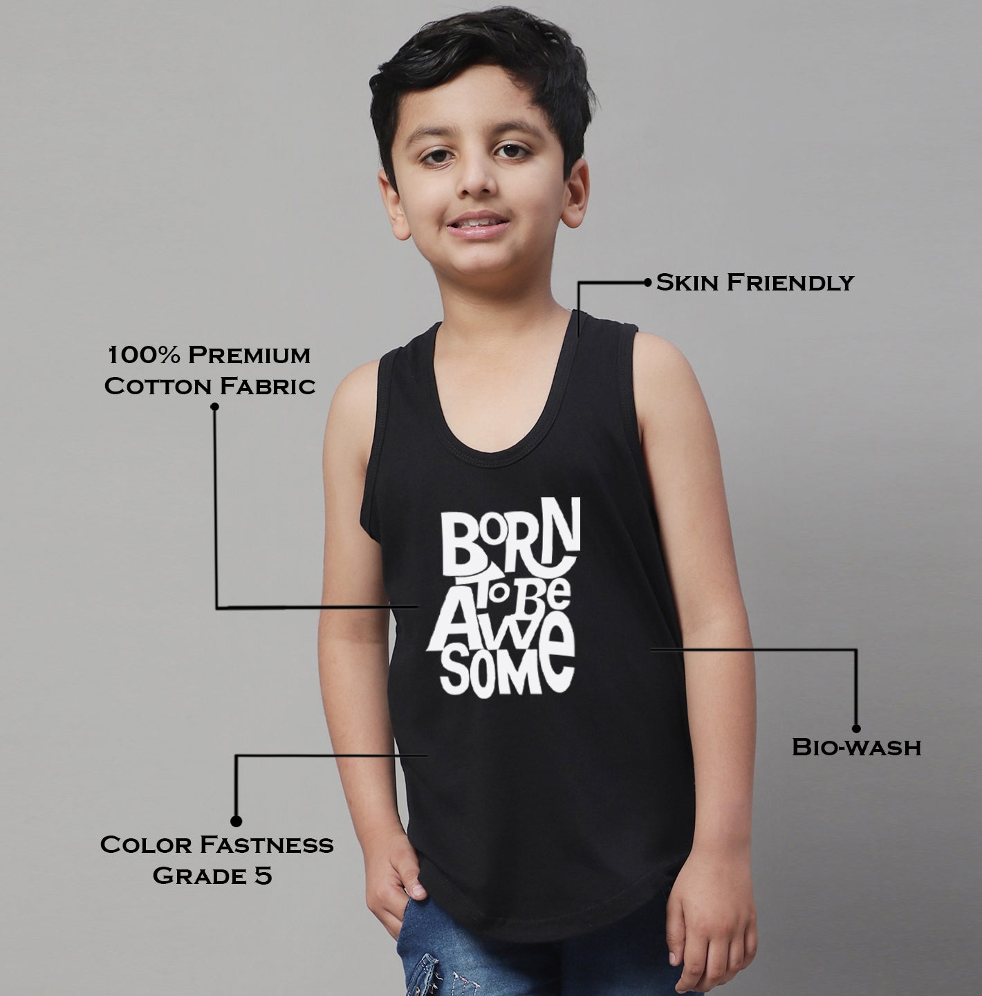 Boys Born To Be Awesome Pure Cotton Printed Classic Vest - Friskers