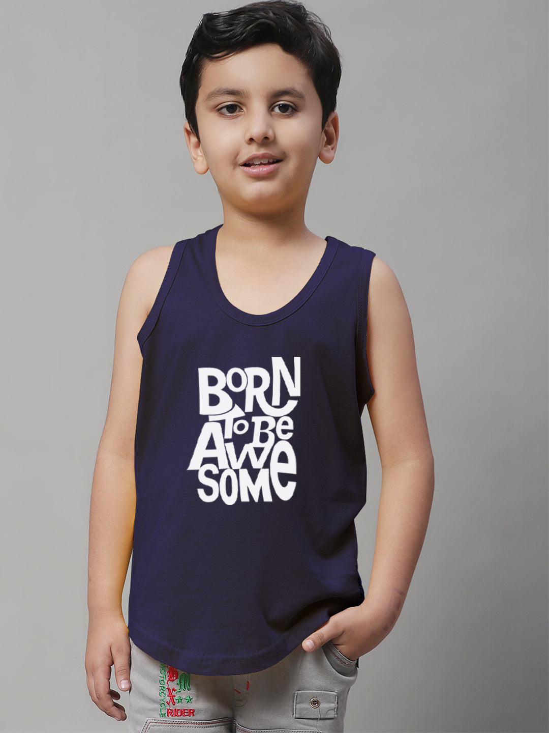 Boys Born To Be Awesome Pure Cotton Printed Classic Vest - Friskers