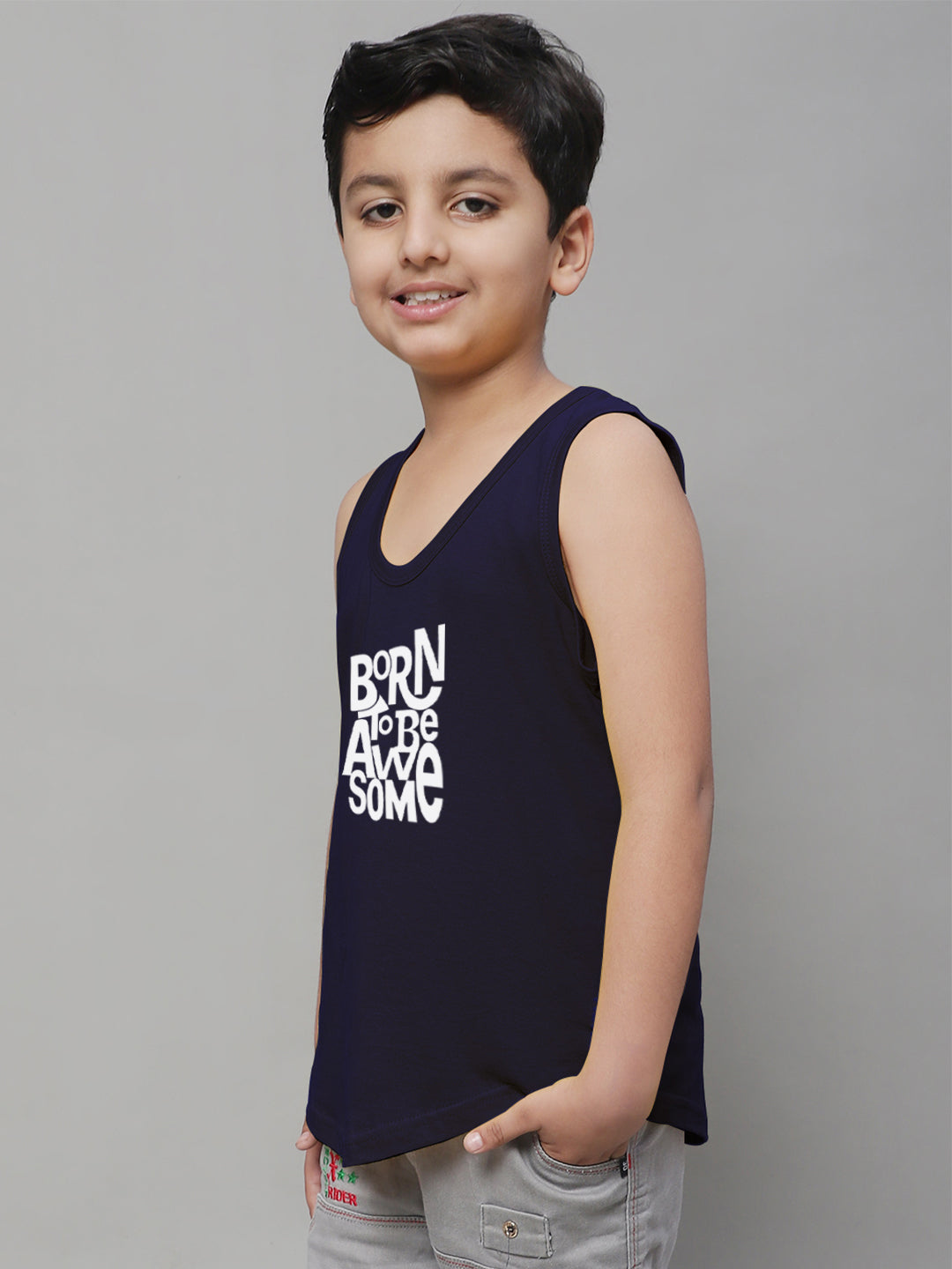 Boys Born To Be Awesome Pure Cotton Printed Classic Vest - Friskers