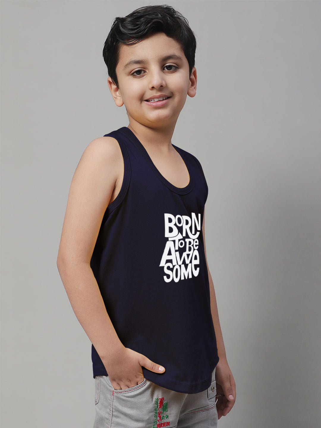 Boys Born To Be Awesome Pure Cotton Printed Classic Vest - Friskers