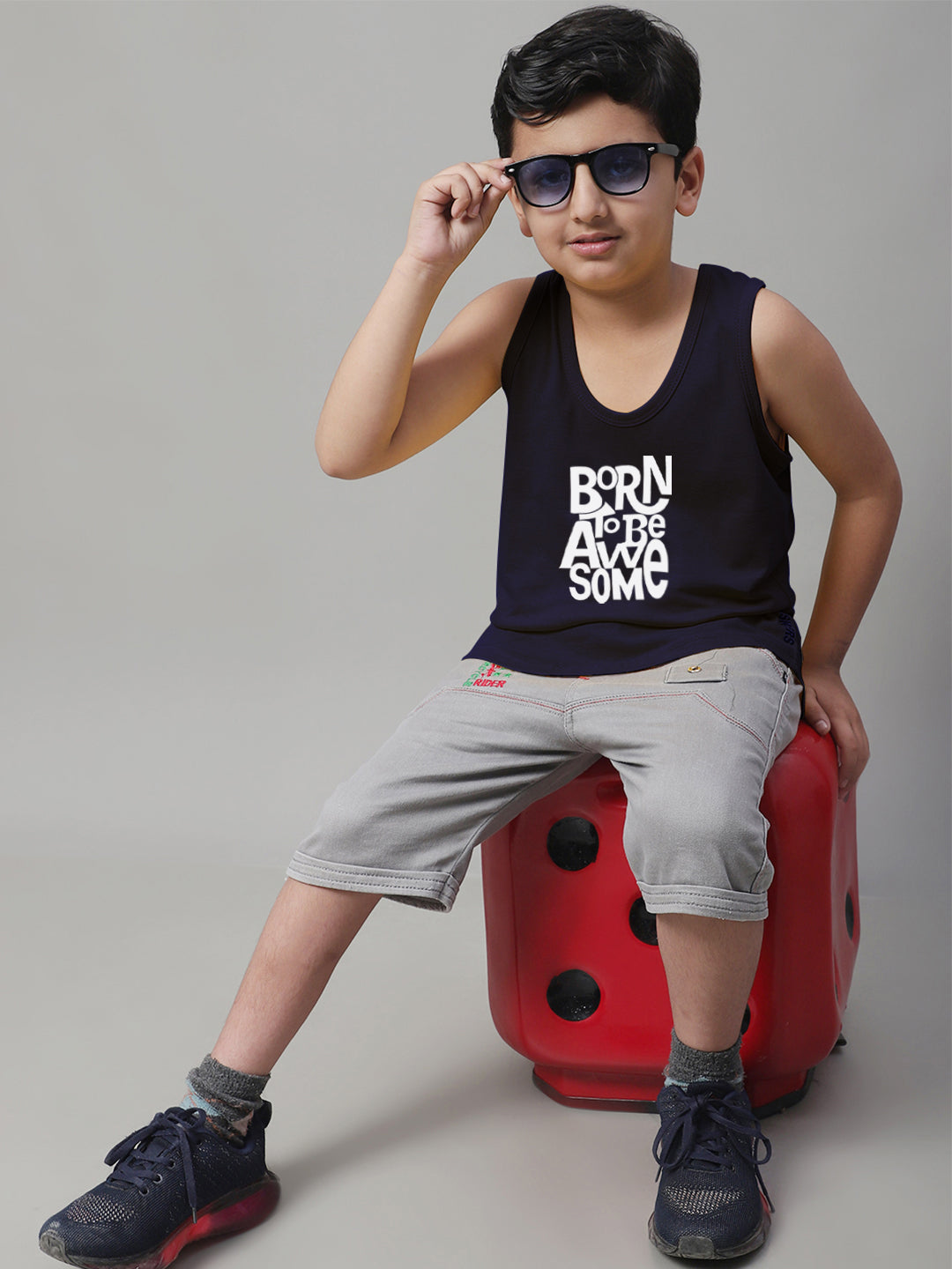 Boys Born To Be Awesome Pure Cotton Printed Classic Vest - Friskers