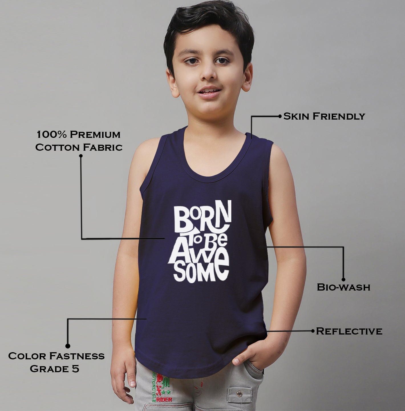 Boys Born To Be Awesome Pure Cotton Printed Classic Vest - Friskers