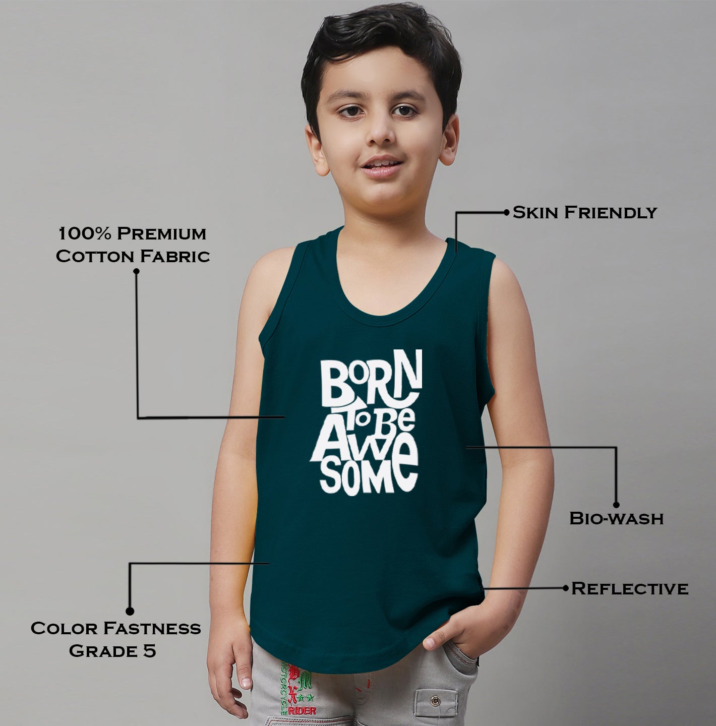 Boys Born To Be Awesome Pure Cotton Printed Classic Vest - Friskers