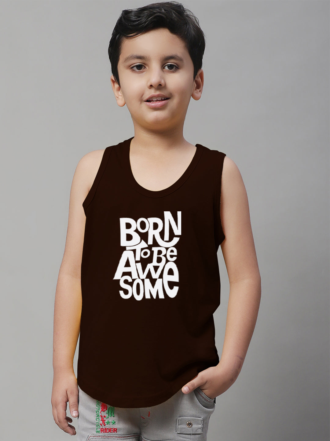 Boys Born To Be Awesome Pure Cotton Printed Classic Vest - Friskers