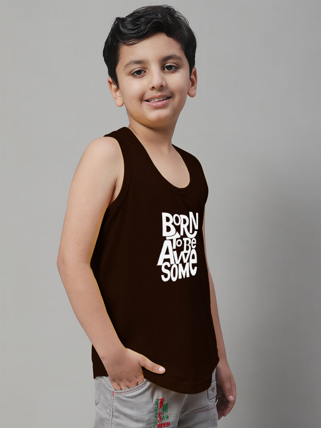 Boys Born To Be Awesome Pure Cotton Printed Classic Vest - Friskers