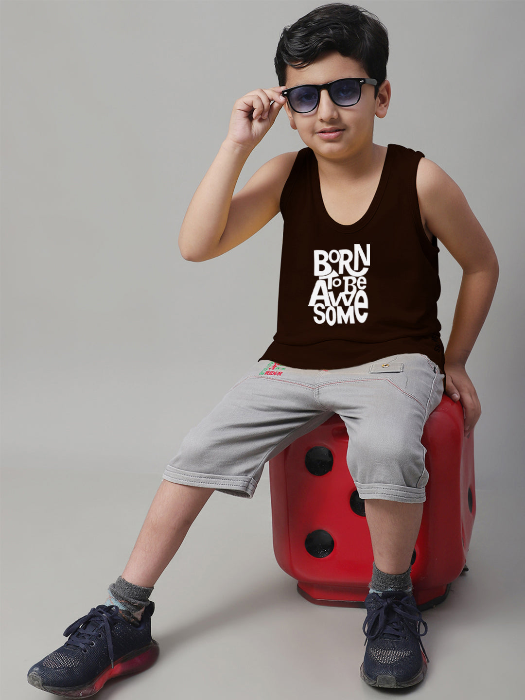 Boys Born To Be Awesome Pure Cotton Printed Classic Vest - Friskers