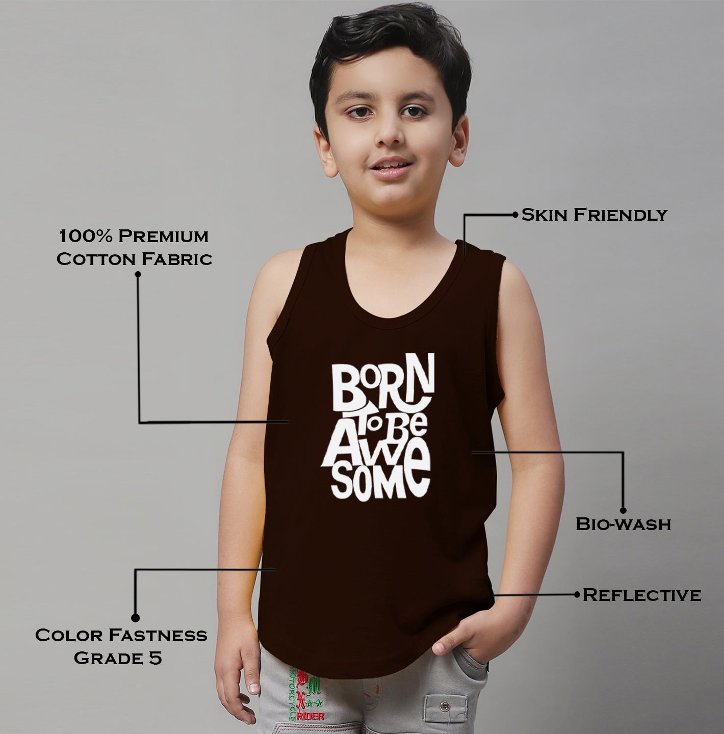 Boys Born To Be Awesome Pure Cotton Printed Classic Vest - Friskers