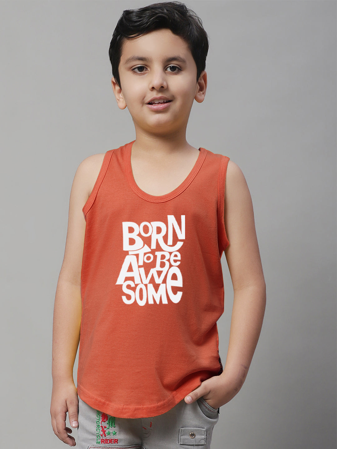 Boys Born To Be Awesome Pure Cotton Printed Classic Vest - Friskers