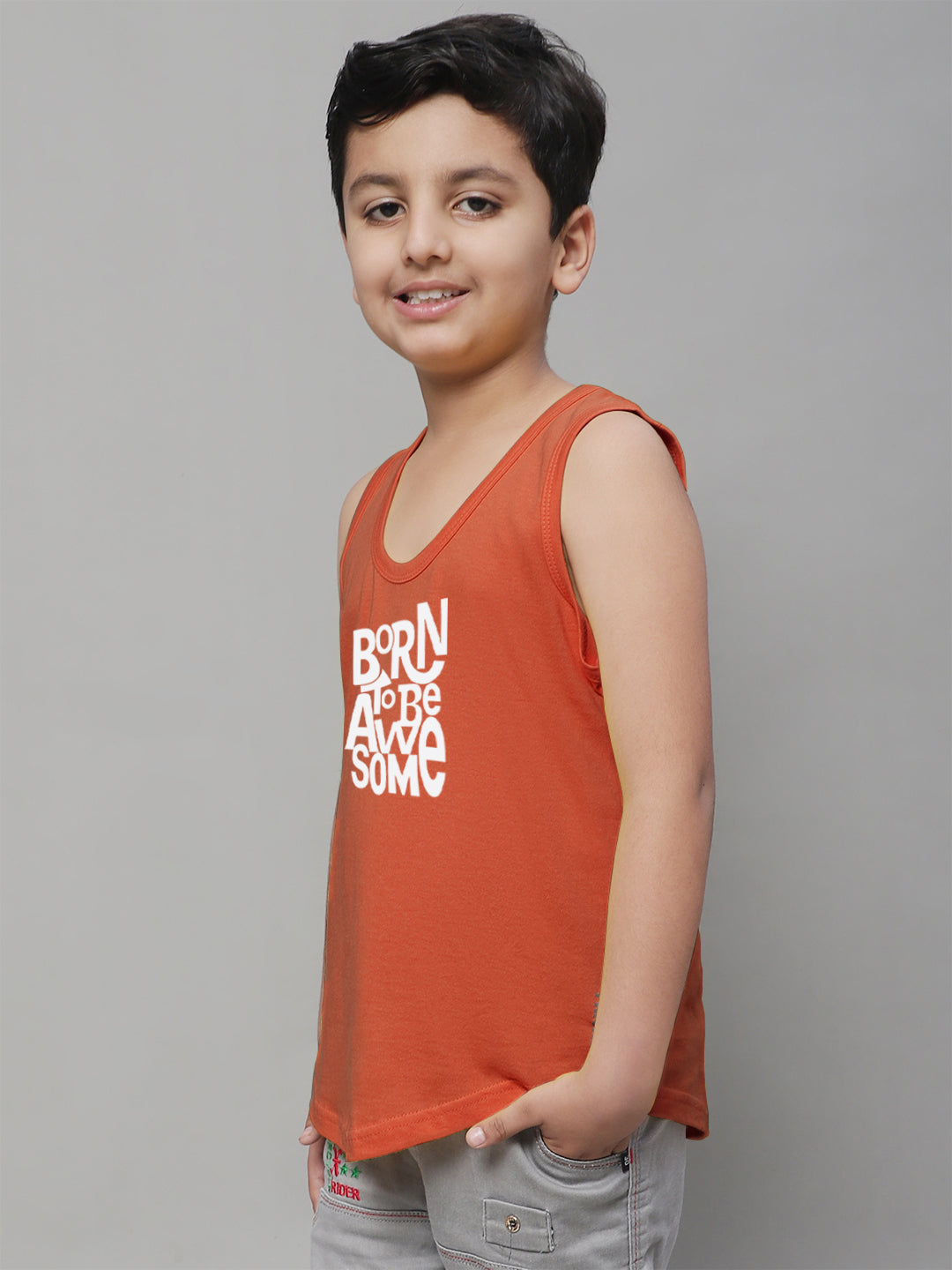 Boys Born To Be Awesome Pure Cotton Printed Classic Vest - Friskers